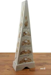 Commode pyramide en bois exotique, blanche