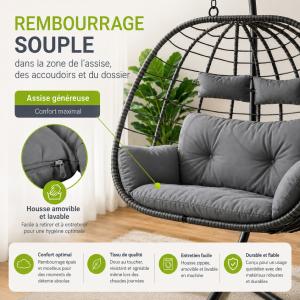 Fauteuil suspendu double ALOA XL en polyrotin gris ou beige– 2 places