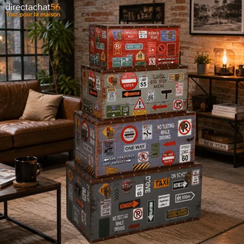 Coffres de rangement bois vintage, 4 modules