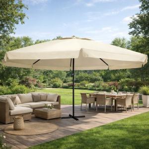 Parasol géant aluminium Ø 6 m avec pied – Toile polyester anti-UV