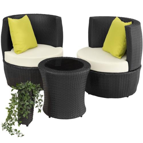 SALON jardin résine tressée noir (lot de 2 pièces) + Table aluminium