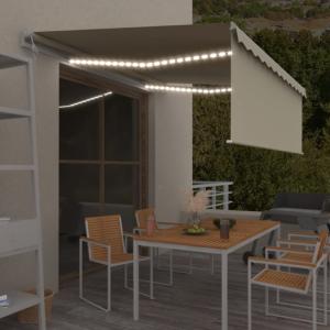 STORE BANNE 400 x 300 cm avec auvent, motorisé, éclairage LED, détecteur de vent, crème