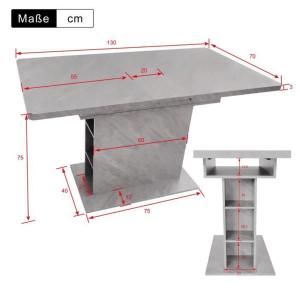 TABLE à manger sur pieds central, 130 cm, gris béton