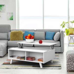 TABLE basse, 100 x 65 cm, plateau relevable, blanche, modèle THALES