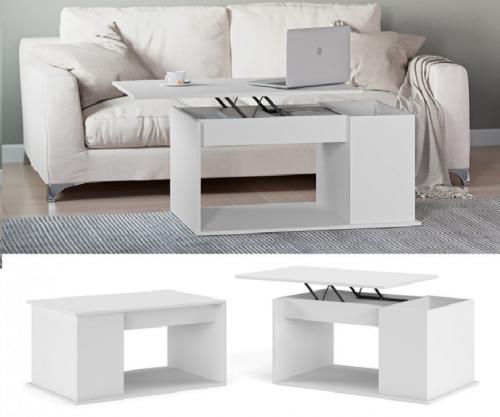 TABLE basse blanche, 90 cm, plateau relevable, THEBES