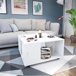 TABLE basse cube 80 cm, type caisson, blanche, modèle KALEOS