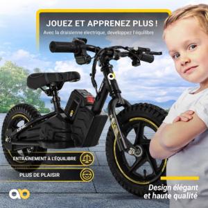 Vélo électrique enfant 12 pouces – Draisienne tout-terrain 250 W – 3 à 6 ans – 3 vitesses