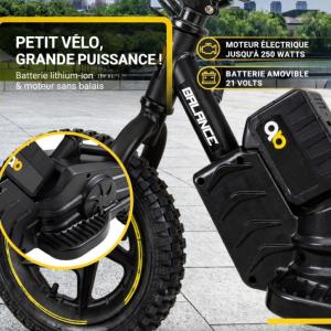 Vélo électrique enfant 12 pouces – Draisienne tout-terrain 250 W – 3 à 6 ans – 3 vitesses