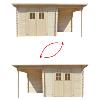 ABRI de jardin, bois massif 28 mm avec extension réversible, surface 16 m²