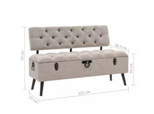 Banc rustique avec coffre de rangement bois et tissus, 120 cm