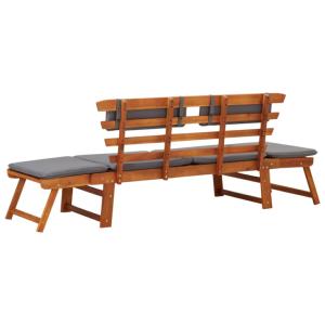 Banc de jardin convertible, bois d'acacia avec coussins gris