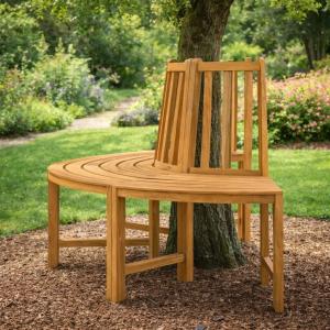 Demi Banc Circulaire Tour d’Arbre en Teck Massif, 160 cm