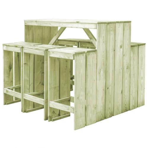 Bar de jardin en bois massif, avec 6 tabourets