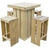 Bar de jardin en bois massif, avec 4 tabourets