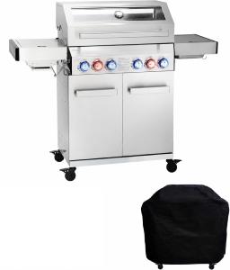 Barbecue à Gaz Inox KANSAS 6 Brûleurs 21 kW avec Brûleur Infrarouge, Brûleur Latéral et Housse