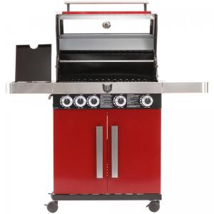 BARBECUE de luxe INOX 5 brûleurs + accessoires, rouge