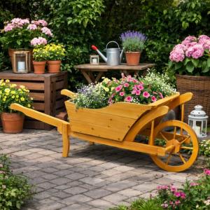 BROUETTE déco en bois naturel, 130 cm