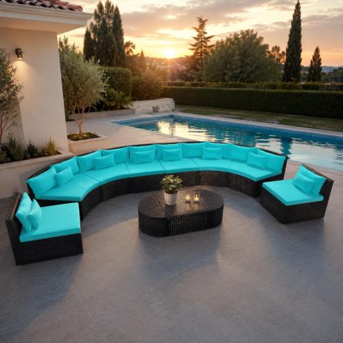 Salon de jardin modulable XXL en résine tressée noire – Ensemble lounge design 440 cm avec table basse