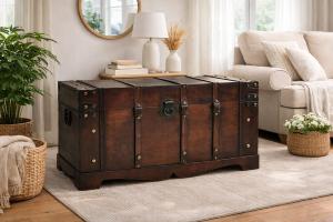 COFFRE  rangement, table basse, en bois, type pirate