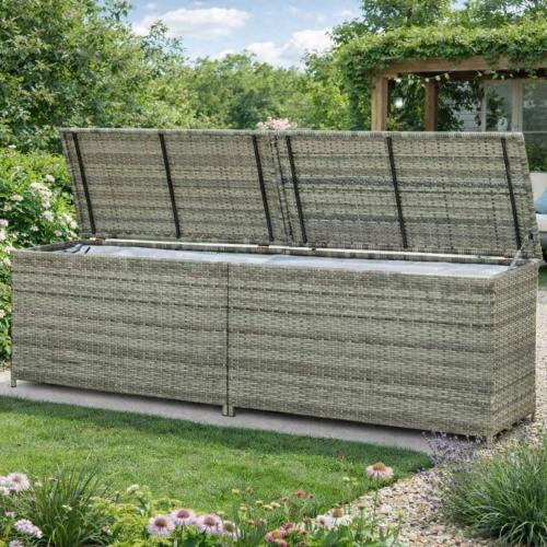 Coffre de Rangement Extérieur, Résine Tressée grise, 200 cm
