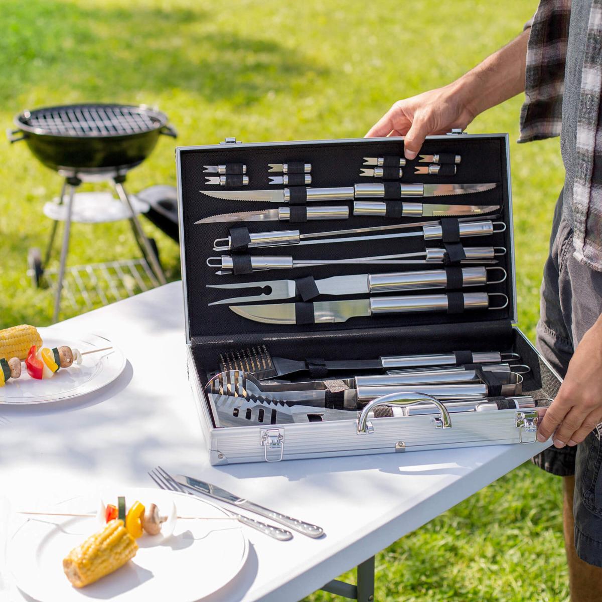 Kit d'Ustensiles pour Barbecue en Acier INOX - avec Coffret de Transport -  Résistant aux Hautes Températures : : Jardin