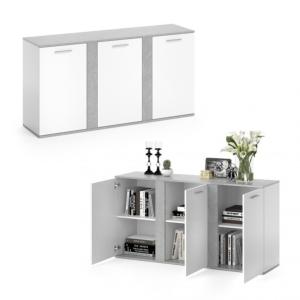 BUFFET bas gris béton - blanc, 155 cm, modèle MILAN 2