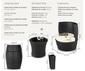 SALON  jardin résine tressée grise x 2 + Table basse, aluminium
