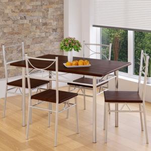 Salle à manger, table et 4 chaises, marron, gris
