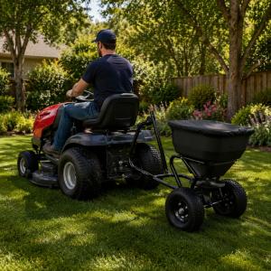 Épandeur tracté 45L pour tondeuse ou quad – semoir engrais sel jardin