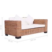 CANAPE en rotin naturel, pour jardin ou maison, avec coussin