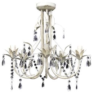 LUSTRE suspendu cristal 5 branches, blanc antique