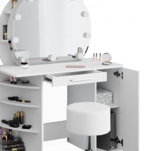 MEUBLE coiffeuse, design blanc, avec miroir, leds et tabouret