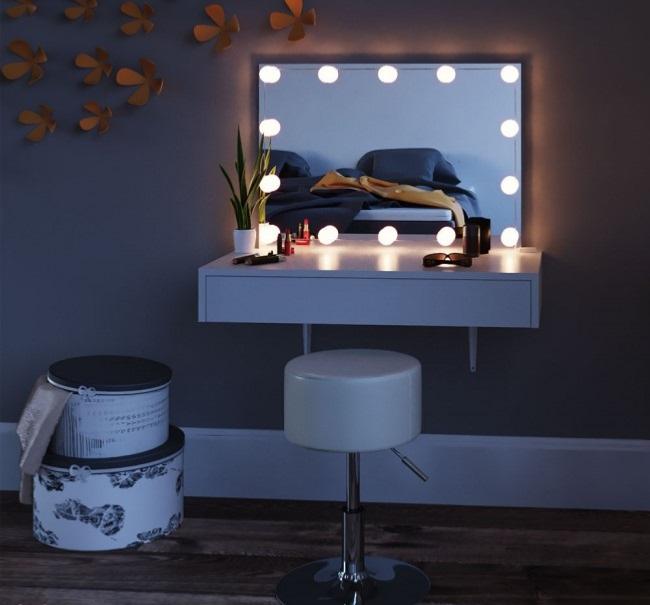 Coiffeuse Avec Miroir Et éclairage LED Réglable - 7 Tiroirs, Multiprise, Rangement Bijoux | Dimensions 40x108x149 Cm, Blanc