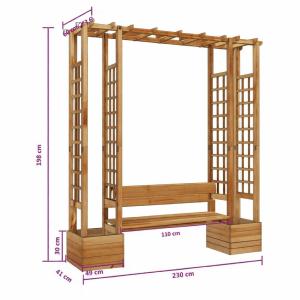 Pergola bois massif 230 cm avec banc et jardinières intégrées