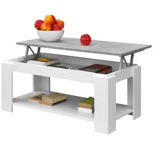 TABLE basse blanche, 100 cm, plateau gris béton relevable, GALION