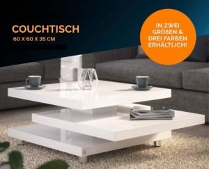 TABLE basse pivotante, 3 plateaux, modèle FIRE, blanc brillant