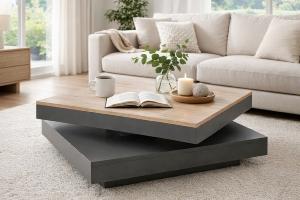 TABLE basse pivotante, 2 niveaux, anthracite et beige, MIRAGE