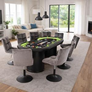 Table de Poker LED 215 cm avec 10 Fauteuils Pivotants Confort