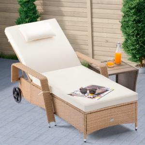 BAIN de soleil, transat en resine tressée, beige