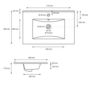 VASQUE 71 cm, encastrable céramique, pour salle de bain.