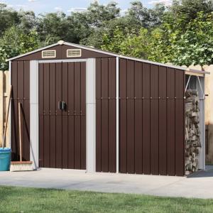 ABRI de jardin métal galvanisé marron, auvent range buches 2,57 m²