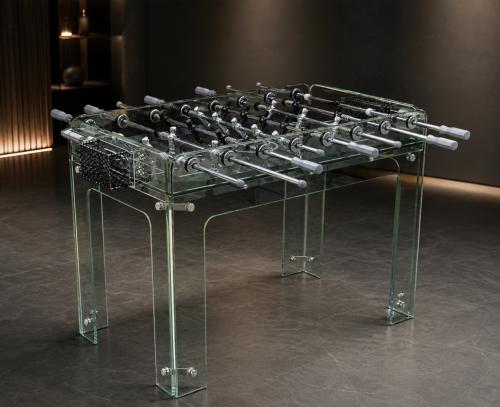 Baby-Foot Design CRYSTAL 90 en Verre Trempé – 90 kg – Barres Télescopiques