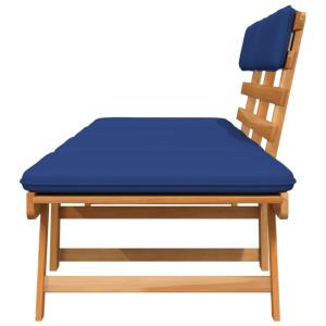 Banc de jardin convertible, en acacia avec coussins bleu