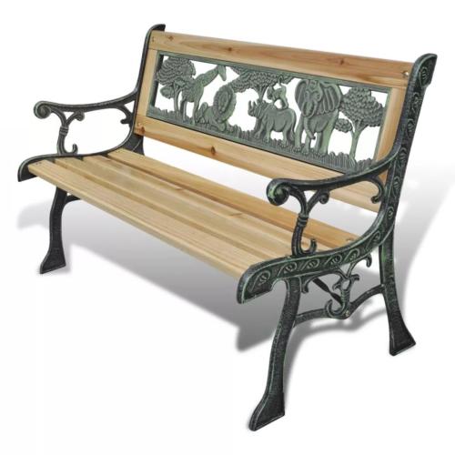 Banc de jardin pour enfants, bois massif, fonte