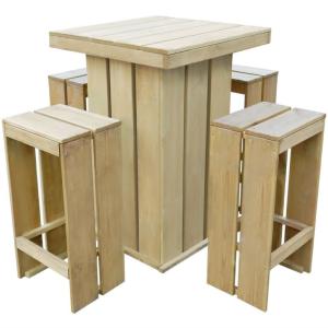 Bar de jardin en bois massif, avec 4 tabourets