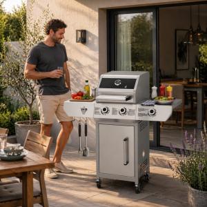Barbecue à gaz 2+1 brûleurs, modèle VERSUS ,10 kW avec grille fonte émaillée