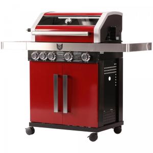 BARBECUE de luxe INOX 5 brûleurs + accessoires, rouge