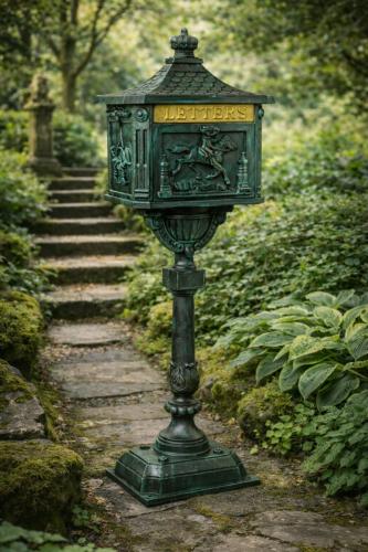 Boîte aux lettres, Antique, en fonte d'aluminium, vert