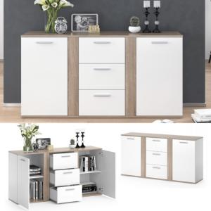 BUFFET bas, coloris chêne - blanc, 155 cm, modèle MILAN