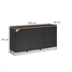 BUFFET bas anthracite sur pieds, 160 cm, modèle ELEGANT